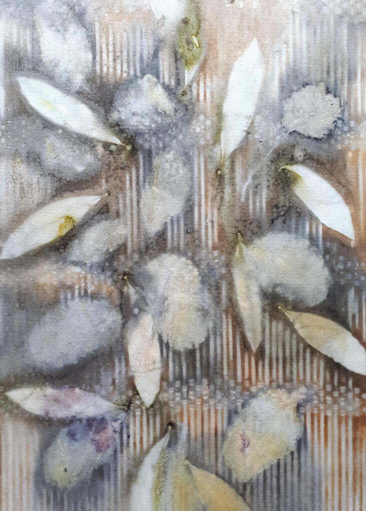Olive leaves and bamboo ecoprint